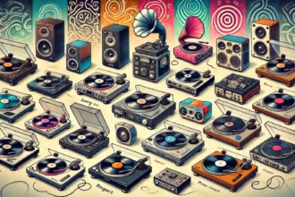 Diversos toca-discos alinhados