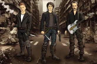 Imagem de Billy Morrison, Corey Taylor e Steve Vai do clipe "Incite The Watch". Crédito: Divulgação.