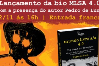 Card de lançamento da biografia mundo livre s/a no Sol y Sombra.