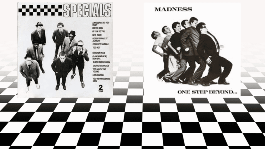 Capas dos discos Specials e One Step Beyond, lançados no mesmo dia em 1979.
