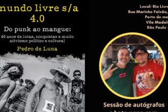 Cartaz Sessão de autógrafos Do Punk ao Mangue, Biografia Mundo Livre S/A.