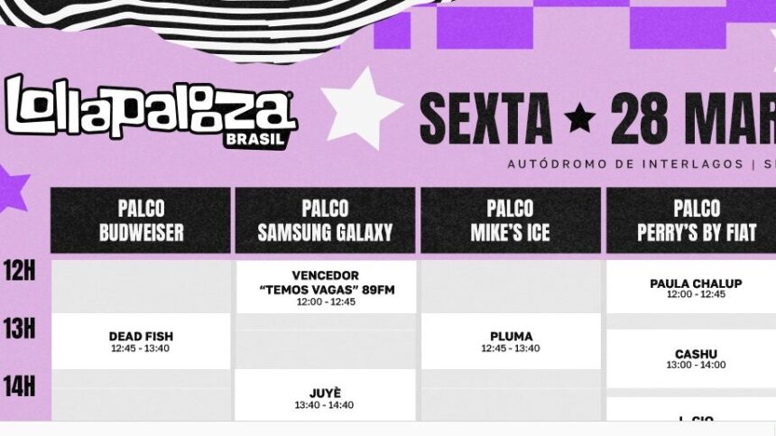 Cartaz agenda de show Lollapalooza.