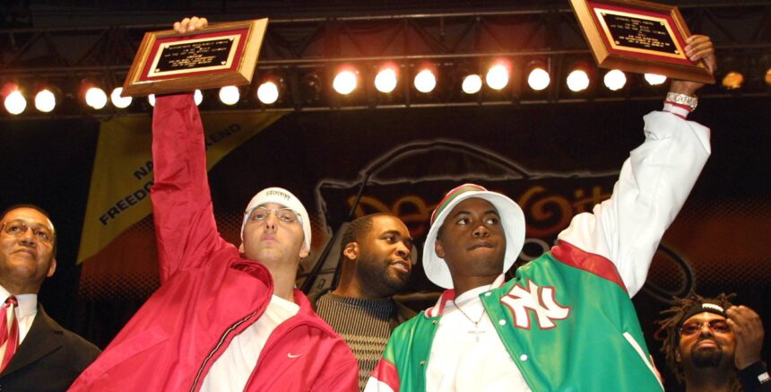 Eminem e Nas. Crédito: Bill Pugliano/Getty Images.