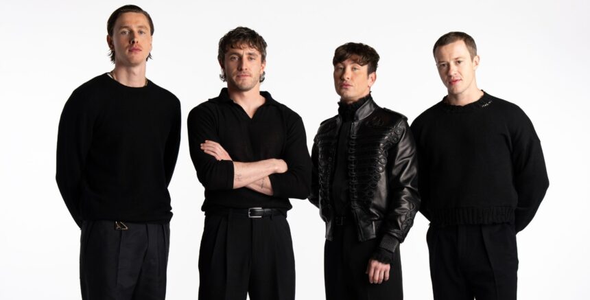 O cast do The Beatles: Harris Dickinson, Paul Mescal, Barry Keoghan e Joseph Quinn. Crédito: Sony.