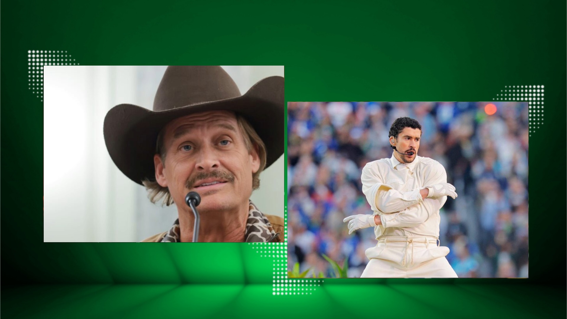 Kid Rock e Bad Bunny. Créditos: Anna Moneymaker/Getty Images e Mike Blake/Reuters.