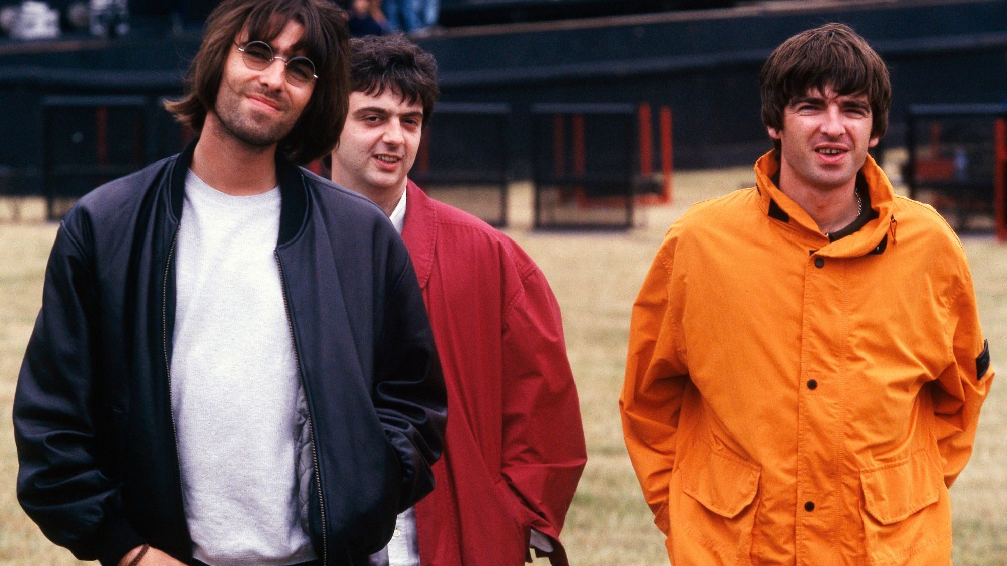 Oasis. Liam Gallagher, Paul 'Guigsy' McGuigan and Noel Gallagher, 1996. Mick Hutson/Redferns/Getty