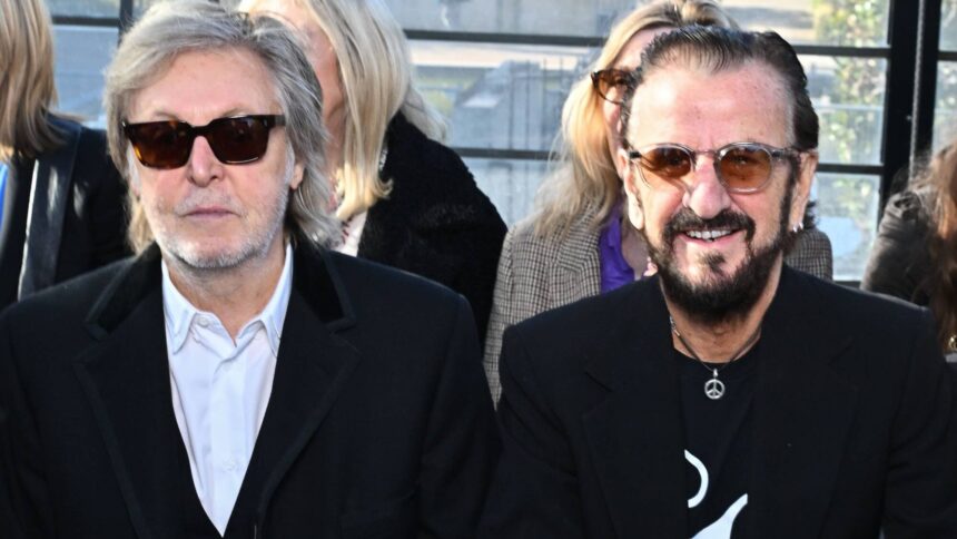 Paul McCartney. and Ringo Starr on March 04, 2024 in Paris, France. (by Stephane Cardinale - Corbis/Corbis via Getty Images)