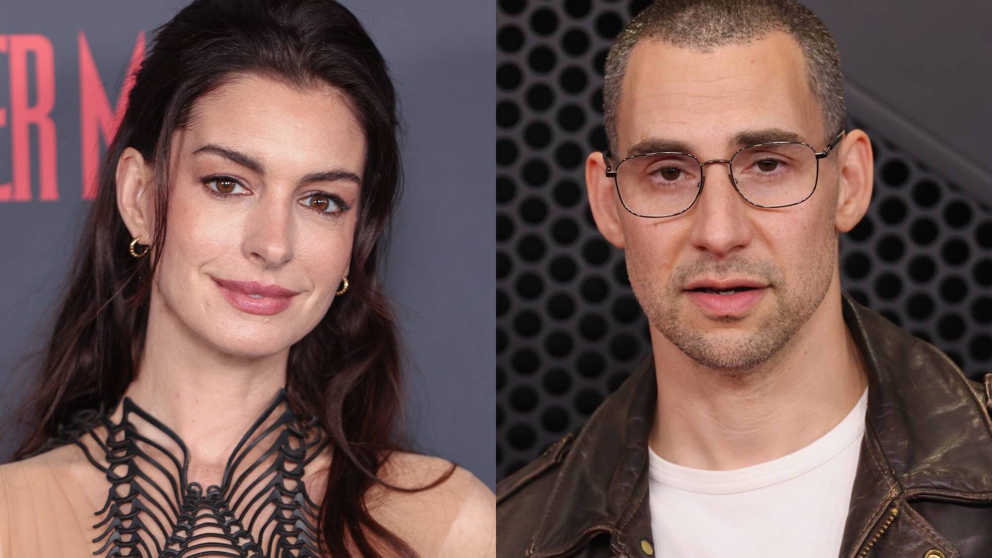 Anne Hathaway. and Jack Antonoff. John Phillips/Getty for A24 and John Shearer/Getty for The Recording Academy