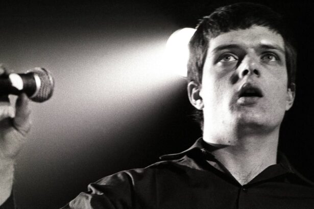 Joy Division. 's Ian Curtis performing live in 1980. Rob Verhorst/Redferns/Getty