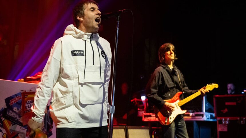 Liam Gallagher. and John Squire at the O2 Forum Kentish Town on March 25, 2024 in London, England. (by Samir Hussein/WireImage)