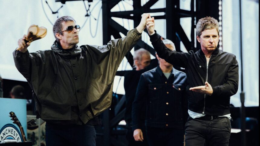 Oasis. Liam and Noel Gallagher at ' Wembley Stadium show in 2025. Big Brother Recordings