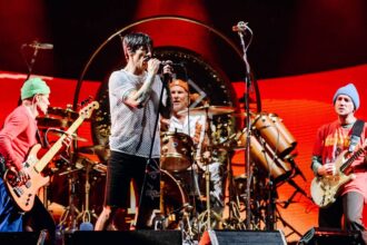 Red Hot Chili Peppers. Flea, Chad Smith, Anthony Kiedis and John Frusciante of the  at the Great Lawn of Central Park in New York City, New York. (by Nina Westervelt/Variety via Getty Images)