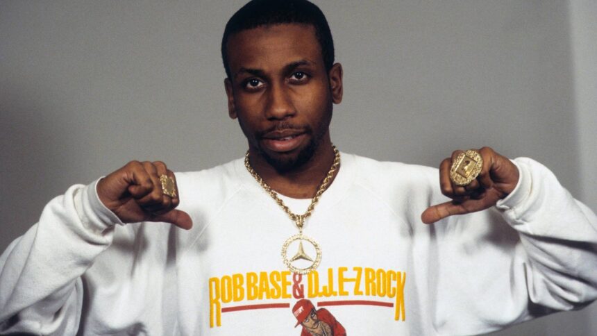 Rob Base. appears in a portrait with his likeness on a sweatshirt on January 9, 1989 in New York City. (by Al Pereira/Getty Images/Michael Ochs Archives)