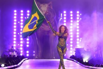 Shakira. performs live at  Copacabana beach on May 3, 2026 in Rio de Janeiro, Brazil. Kevin Mazur/Kevin Mazur/Getty for