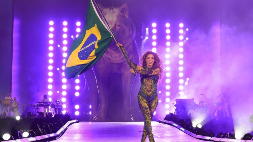 Shakira. performs live at  Copacabana beach on May 3, 2026 in Rio de Janeiro, Brazil. Kevin Mazur/Kevin Mazur/Getty for