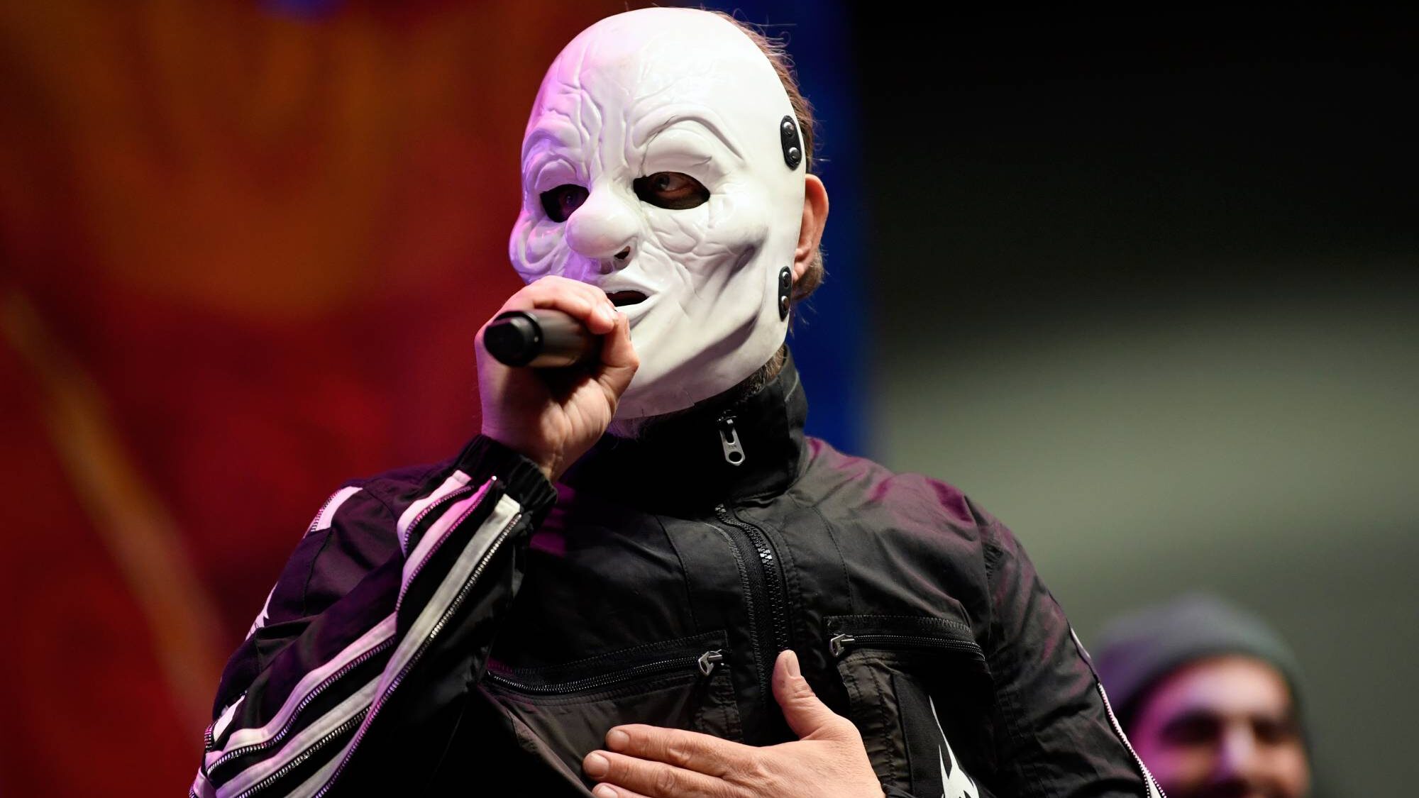 Slipknot. Shawn Clown Crahan of  at Los Angeles Comic Con at Los Angeles Convention Center on December 01, 2023 in Los Angeles, California. (by Chelsea Guglielmino/Getty Images)