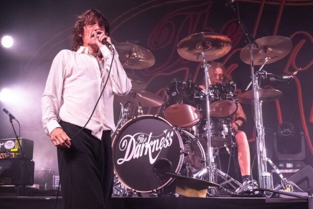 The Darkness. Justin Hawkins performs live with . Steve Jennings/Getty