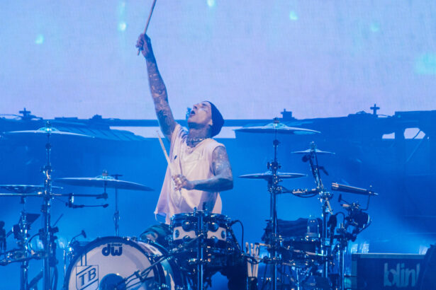 Travis Barker. of Blink-182 live at Reading 2024. Andy Ford for NME